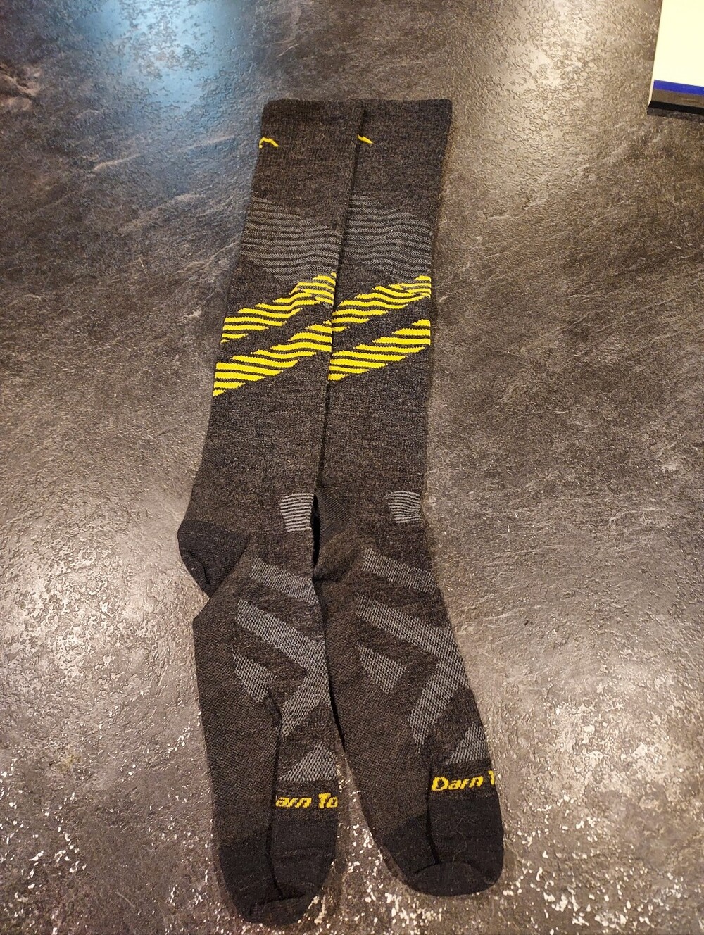 Darn Tough Men's Charcoal Knee-High Socks with Yellow Accent, Size Small